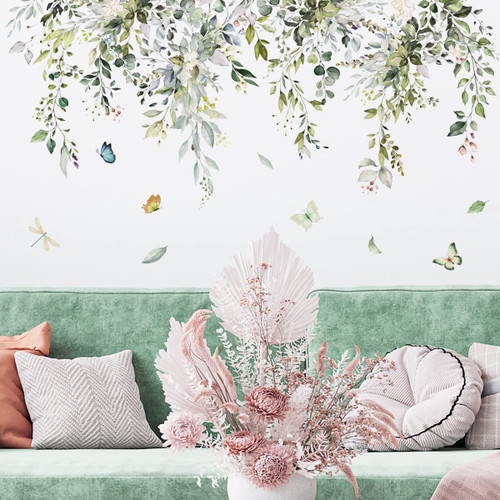 Yeysynana Green Plants Leaves Wall Decals, Hanging Leaf Butterfly Flower Wall Stickers, Removable Vine Floral Wall Murals Peel and Stick Home Wall Decor for Bedroom Living Room Office Bathroom kitchen Classroom (A) Yeysynana Green Plants Leaves Wall Decals, Hanging Leaf Butterfly Flower Wall Stickers, Removable Vine Floral Wall Murals Peel and Stick Home Wall Decor for Bedroom Living Room Office Bathroom kitchen Classroom (A)