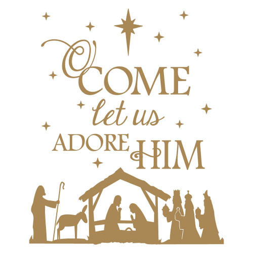 Wall Sayings Vinyl Lettering (Nativity) O Come Let Us Adore Him Decal Home Decor Art Quote Sticker (Gold, 12.5x15.5)