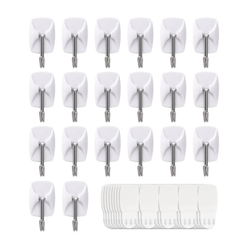 JELLYSUB 32 Hooks+40 Strips, Small Wire Toggle Hooks Value Pack, Organize Damage-Free Utility Hooks, Hanging Hooks Heavy Duty with Adhesive Strips, No Tools Wall Hooks for Hanging