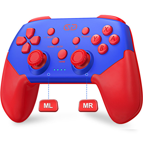 NinjaPlusOX Switch Controller, Wireless Switch Pro Controller Compatible with Nintendo Switch/Lite/OLED Controller Support PC/IOS/Android/with Programmable,Turbo, Wakeup, Vibration & APP Red&Blue