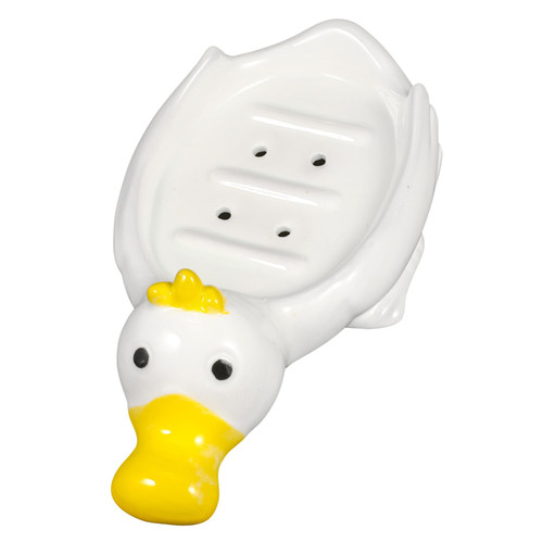 BUGUUYO Cute Duck Ceramic Soap Dish Bathroom soap Duck soap Holder soap Dishes for bar soap self draining soap Tray Ceramic Animal soap case Baby Dish soap No Punching Ceramics Rod Holder