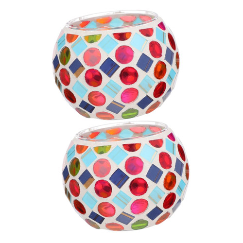 VOSAREA 2pcs Mosaic Candle Holder Crystals Decor Dinner Table Decor Office Desk Decorations Mosaic Glass Tea Light Holder Wedding Candle Glass Candlestick Holder Home Candlestick Romantic
