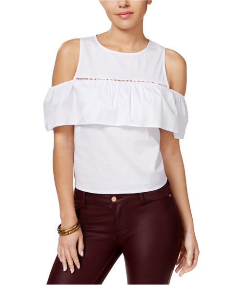 BCX Womens Cold Shoulder Knit Blouse, White, X-Small