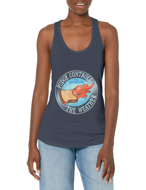 Disney Junior's Lilo & Stitch Pudge Weather Slim Fit, Scoop Hem Racerback Tank, Indigo, Medium
