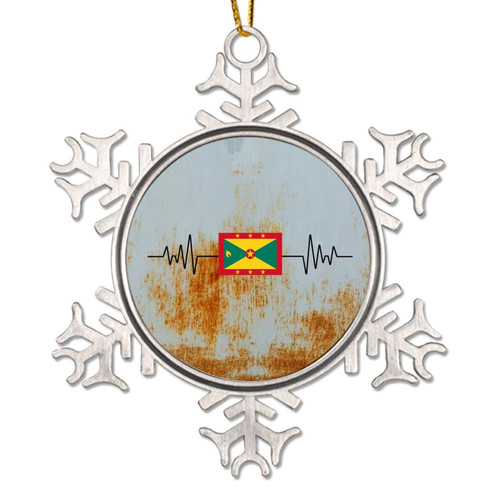 CowkissSign Grenada Metal Snowflake Ornaments - National Flag Ornament for Christmas Tree Decor Grenada Heartbeat Christmas Decorations for Tree 3in Xmas Keepsake Gifts Snowflake Decor