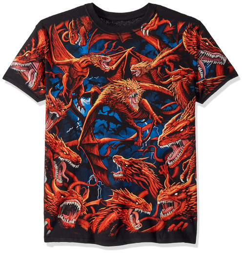 Liquid Blue unisex adult Dragon Storm All Over Dark Fantasy Short Sleeve Tee T Shirt, Black, XX-Large US