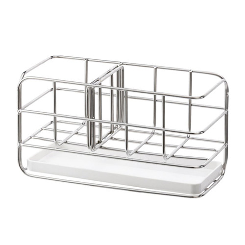 OKUMEYR Drain Rack Kitchen Dish Drainer Soap Dish Dispenser Bathroom Drainer Rack Cutlery Drainer Brush Holder Storage Serving Tray Stainless Steel Tableware White Sponge Box