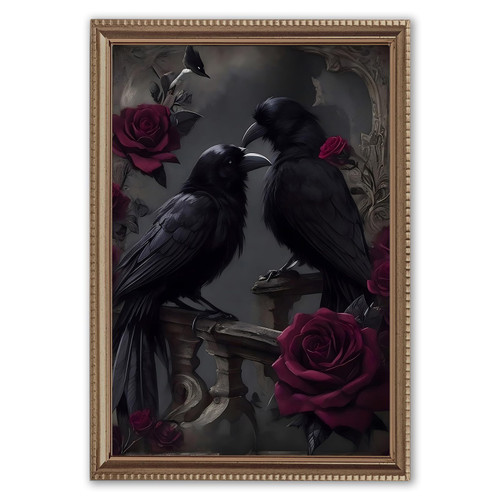 Vintage Crow Wall Art Retro Gothic Print Dark Academia Paintings Dark Raven Print Gothic Animal Posters Halloween Crow Picture Gothic Crow Canvas Gothic Flower Artwork Crow Wall Art 16x24inch No Frame