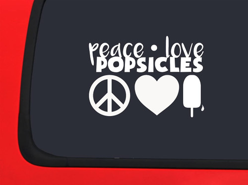 Car Sticker Peace Love Popsicles Summer Warm Weather Cute Car Window Decal Sticker White 7 Inch