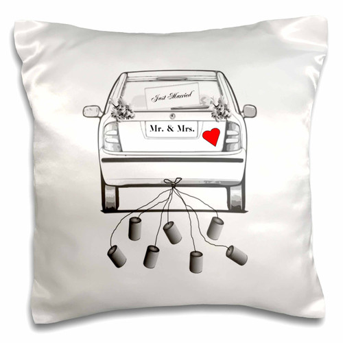 3D Rose Print of Car and Sign Just Married with Heart Pillow Case, 16" x 16"