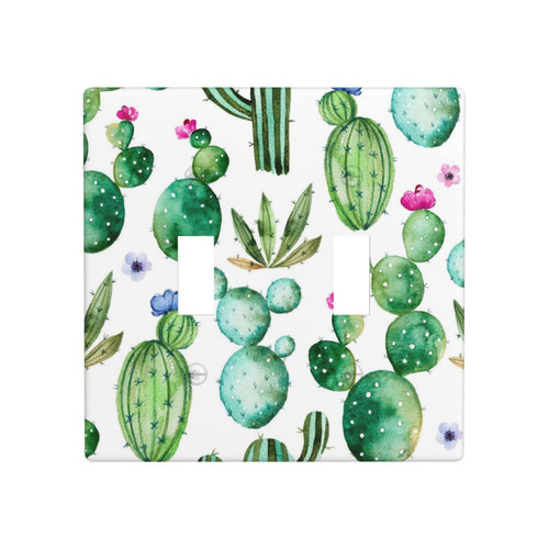 Double Toggle Receptacle Outlet Wall Plate Watercolor Cactus Plants Pattern Decorative Light Switch Plates Cover, Switch Wallplate Cover