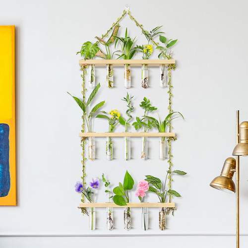 Waytoeast Plant Propagation Stations, 3 Tier Large Wall Hanging Propagation Station Glass Planter Terrarium with Wooden Stand, Retro Propagator Test Tube for Hydroponic Plants Decor Plant Lover Gift