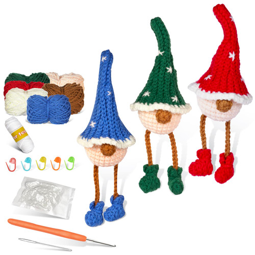 Lapoo Crochet Kit for Beginners - 3 in 1 Long Legs Gnome, Beginner Crochet Starter Kit for Complete Beginners Adults, Crocheting Knitting Kit with Step-by-Step Video Tutorials