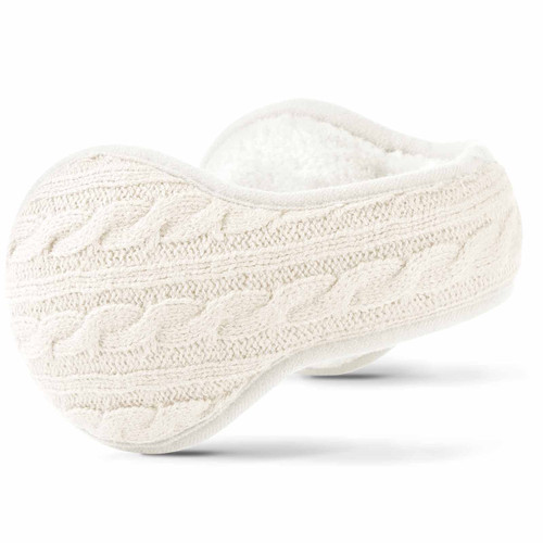 GERGELLA Knitted Ear Muffs for Men & Women - Winter Ear Warmers Behind the Head Style - Ear Covers for Cold Weather Soft Fleece Earmuffs White