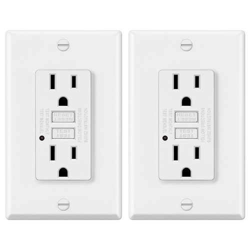 2 Pack - ELECTECK 15 Amp GFCI Outlets, Non-TR, Decor GFI Receptacles with LED Indicator, Ground Fault Circuit Interrupter, Wallplate Included, ETL Listed, White