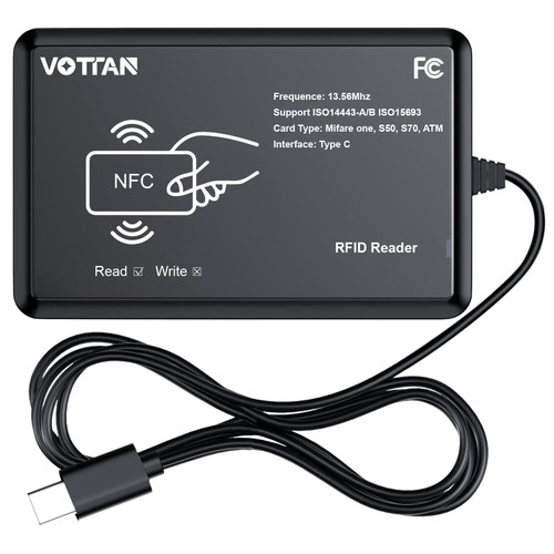 RFID Card Reader 13.56Mhz Reader, Support ISO 14443-A/B Protocol, IC Card and ISO15693 Protocol Labels Contactless Card Reader S50 S70 ATM Mifare One Compatible with Windows/Linux/Android/Mac OS