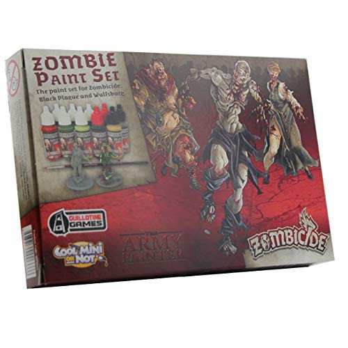 The Army Painter Zombicide Paint Set, 10 Dropper Bottles of Miniature Paint with Free Paintbrush, High-Pigment Zombicide Black Plague Paint Set for Miniatures - Warpaints Zombicide Black Plague Set