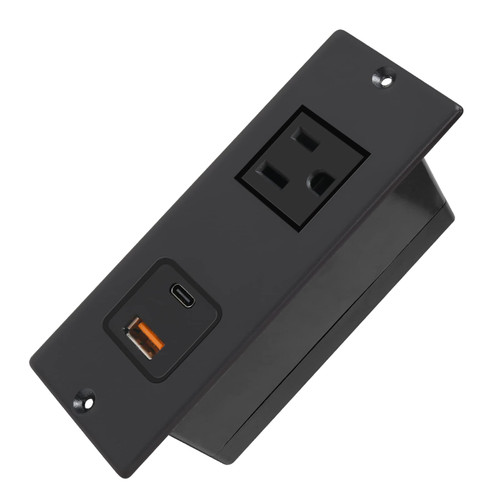 Recessed Power Strip USB C 20W PD Fast Charge Desk Power Outlet Type C 1 Outlet 2 Quick Charge USB Flush Mounted Long Extension Cord for Nightsand Couch Dorm (Black)