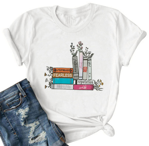 FLOYU Women Albums Shirt Concert T-Shirts Country Music Tops Singer Fan Gift Tee Casual Music Lover Short Sleeve Shirt White