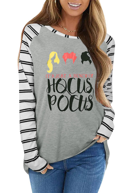 MNLYBABY It's Just A Bunch of Hocus Pocus Halloween T-Shirt Women's Long Sleeve Sanderson Sisters Top Tees