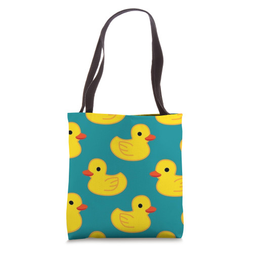 Cute Yellow & White Rubber Duckie Duck Lover Blue Pattern Tote Bag
