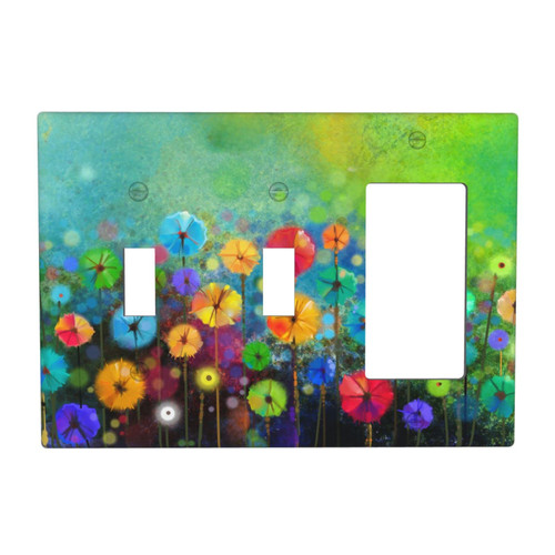 Floral Light Switch Plate Cover Decorative Wall Plate 3 Gang Double Toggle/Single Rocker Combination Wallplate For Light Switch And Gfci Outlet