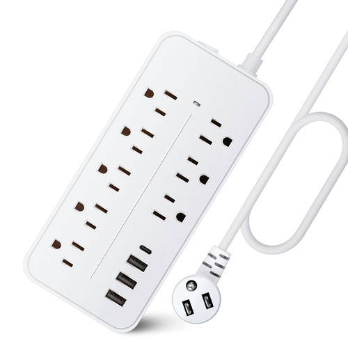 Power Strip Surge Protector - Flat Plug Extension Cord with 8 AC Outlets and 4 USB Ports,Overload Surge Protection,Wall Mountable Power Strip for Home Office Dorm, 1700 Joules, White