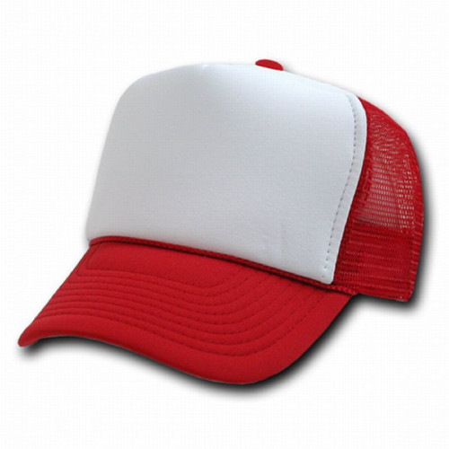 RED AND WHITE MESH TRUCKER STYLE CAP HAT CAPS HATS ADJUSTABLE