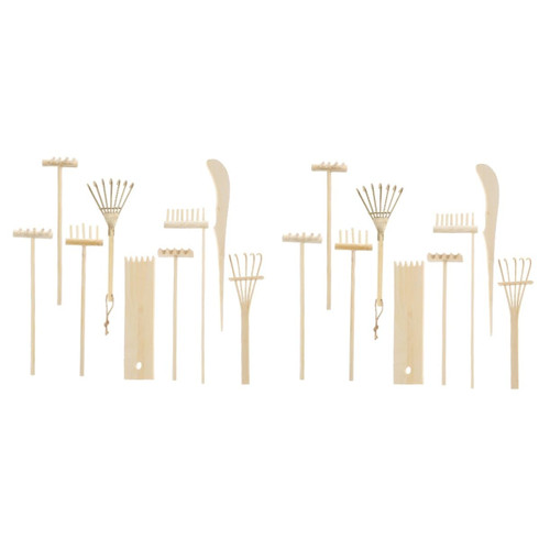 Garneck 20 Pcs Sand Table Bamboo rake Wooden Zen rakes Mini Zen Tabletop Meditation Rock Zen Gardening rake Meditation Sand Table rakes Japanese Zen Garden Tools Alloy Desk Mini Rack