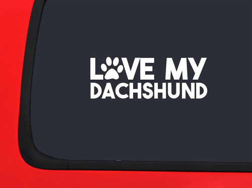 Car Sticker Love My Dachshund Paw Print Dog Animals Car Window Decal Sticker White 7 Inch