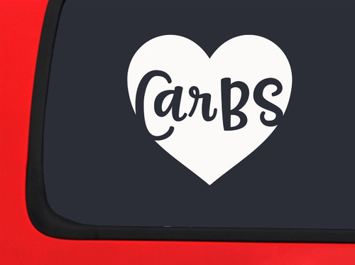 Car Sticker Love Carbs Heart Bread Diet Funny Car Window Decal Sticker White 7 Inch