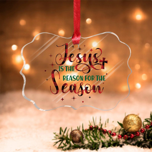 Swavecat Christmas Ornament Red Plaid Nativity Scene Quotes Novelty Acrylic Christmas Ornament Jesus is The Reason for The Season Christmas Tree Hanging Ornament New Year Gift Xmas Ornament