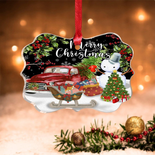 Swavecat Christmas Ornament Winter Red Truck Snowman Christmas Ornaments Merry Christmas Flower Snowflake Christmas Tree Decoration Keepsake 3in Holiday Keepsake Acrylic Christmas Ornament