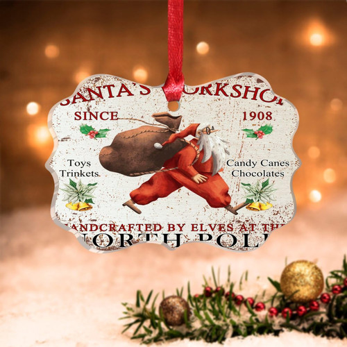 Swavecat Christmas Ornament Santa's Workshop Christmas Ornament for Kids Handcrafied by Elves at The North Pole Xmas Hanging Ornament 3in Holiday Keepsake Acrylic Christmas Ornament