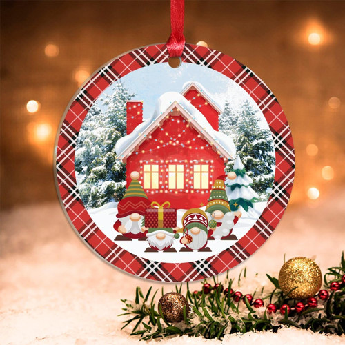 Swavecat Christmas Buffalo Plaid Gnome Family Xmas Tree Ornament Holiday Xmas Gift Novelty Acrylic Ornaments Xmas Gift Winter Forest Xmas Tree Snow House Xmas Hanging Ornament