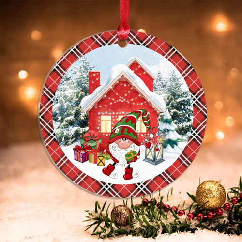 Swavecat Ornaments Christmas Buffalo Plaid Gnome Family Xmas Decorations Winter Forest Xmas Tree Snow House Christmas Tree Hanging Ornament Western Christmas Winter Acrylic Christmas Ornaments