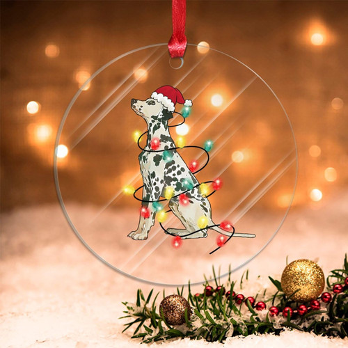 Swavecat Christmas Ornament Merry Christmas Santa Hat Puppy Acrylic Ornaments for Xmas Decorations Christmas Light Dog Christmas Ornament for Kids New Year Gift Christmas Decorations Gift