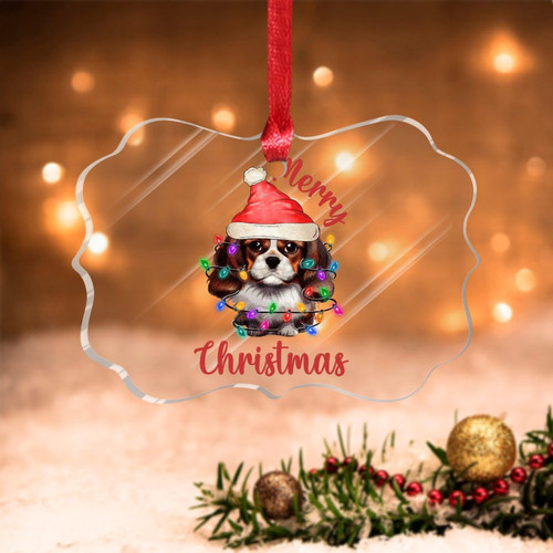 Swavecat Merry Christmas Light Dog Christmas Ornaments for Kids Holiday Xmas Gift Acrylic Ornament Holidays Decoration Watercolor Dog with Santa Hat Christmas Tree Decoration Keepsake