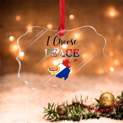 Swavecat Sint Maarten National Flag Christmas Ornament Sint Maarten I Choose Peace Acrylic Xmas Ornaments Travel Souvenir Christmas Decorations for Tree Winter Seasonal Decor