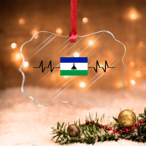 Swavecat Flag of Lesotho Christmas Hanging Ornament City Souvenir Gift Funny Christmas Hanging Decor Lesotho Heartbeat Lifeline Acrylic Xmas Ornaments to Friend Family