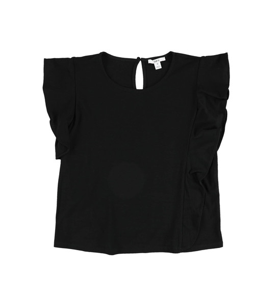 bar III Womens Ruffle Basic T-Shirt, Black, Large