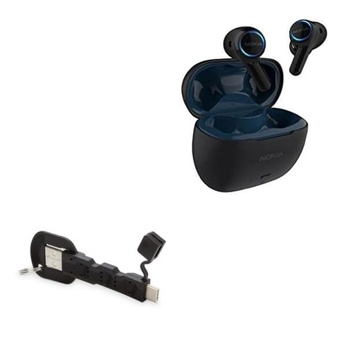 BoxWave Cable Compatible with Nokia Noise Cancelling Earbuds - USB Type-C Keychain Charger, Key Ring 3.1 Type C USB Cable - Jet Black