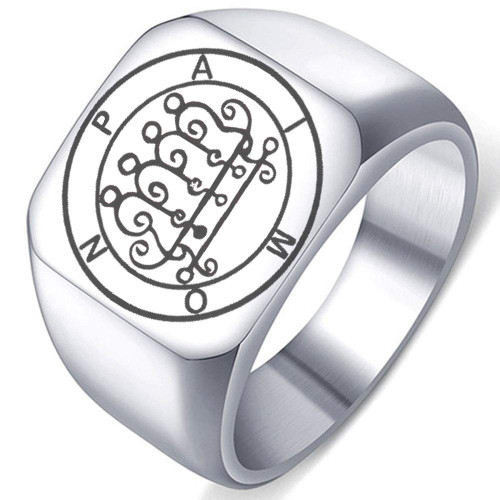Laser Engraved Demon Hell Paimon Goetic Seal Lesser Key of King Solomon Stainless Steel Ring Size 14