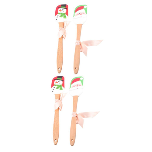 Abaodam 4 pcs silicone squeegee dough scraper metal spatula frosting spatula Holiday Scraper butter scraper Wooden silicone spatula cake scraper pastry spatulas Beech baking tools
