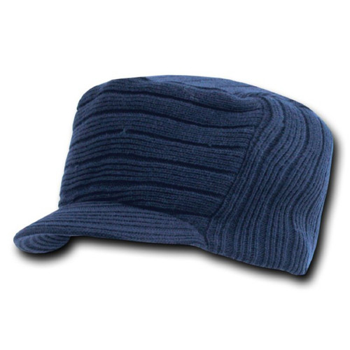 Decky Flat Top Ribbed Visor Beanie Knit Cap Hat Navy Blue