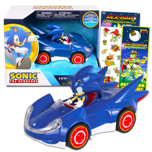 Sonic Toys The Hedgehog Toy Race Car Set - Sonic Gift Bundle with Sonic Pull Back Racecar Plus Stickers and More (Sonic Race Car Set), sonic racecar set (sonic racecar set)