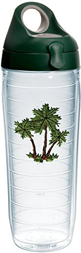 Tervis 1231792 Three Palms Tumbler with Emblem and Hunter Green with Gray Lid 24oz Water Bottle, Clear