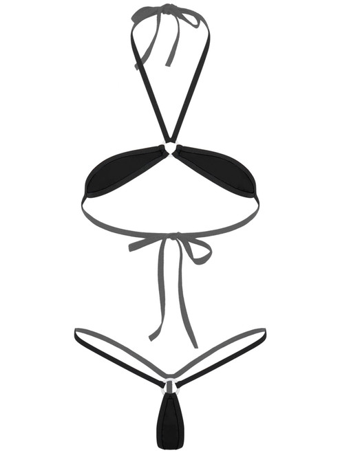 YiZYiF Women's Teardrop Micro Bikini Set Swimsuit 2 Pieces Bandeau Bra Top and Thongs Sets Halter Black One Size