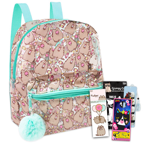 Pusheen Clear Mini Backpack - Bundle with Pusheen Backpack for Girls 11 Inch Plus Decals, More | Transparent Pusheen Backpack for Kids School Supplies