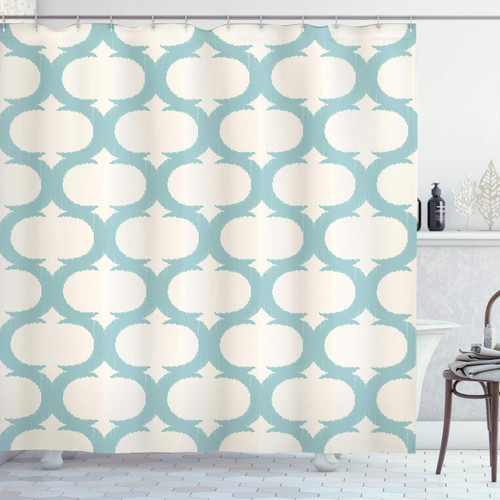 Ambesonne Aqua Shower Curtain, Mesh Pattern with Curvy Lattice Design Old Fashioned Pastel, Cloth Fabric Bathroom Decor Set with Hooks, 69" W x 70" L, Seafoam Cream